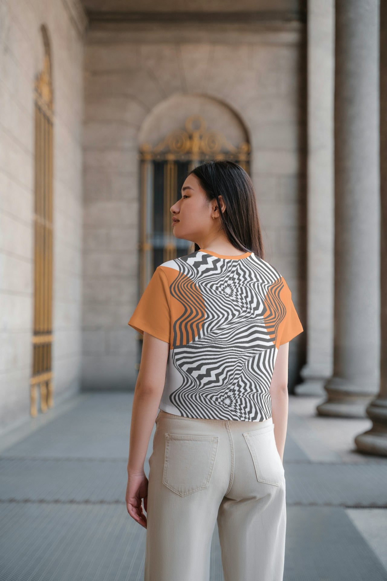 White Orange Abstract-Crop Top