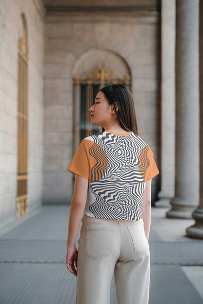 White Orange Abstract-Crop Top